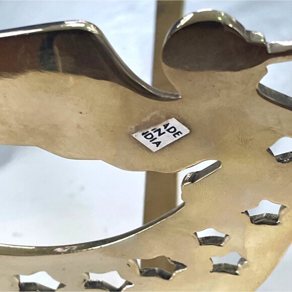 Vintage Heavy Brass Angel Stars Trumpet Long Arm Stocking Holder Set of 2 - Picture 4 of 7